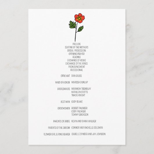 Minimalistische Primrose Wedding Programma Programmakaart (Voorkant)