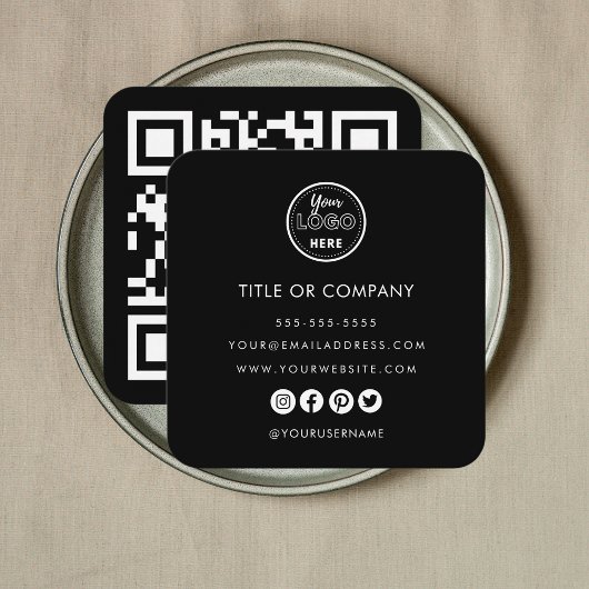 Minimalistische Professional Logo QR Code Zwart Vierkante Visitekaartje