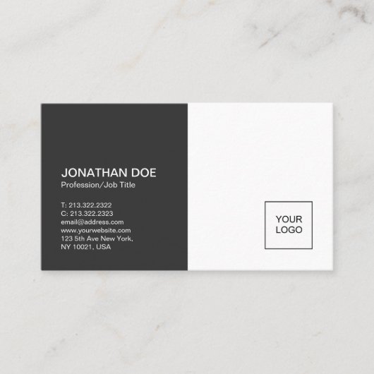 Minimalistische Professional Plain Zwart Wit Elega Visitekaartje (Voorkant)