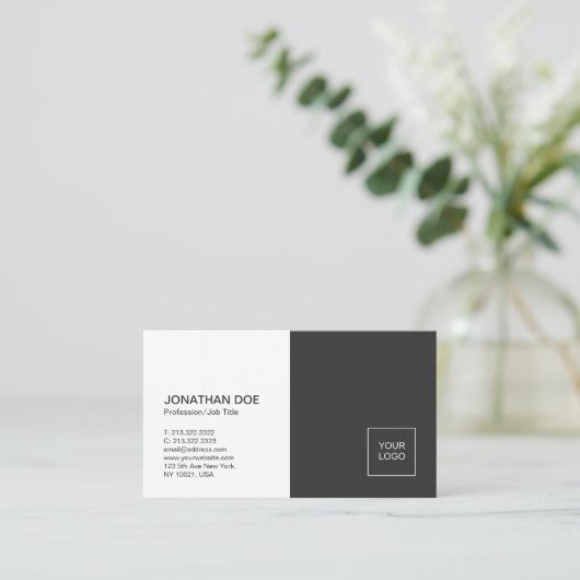 Minimalistische Professional Plain Zwart Wit Elega Visitekaartje (Staand voorkant)