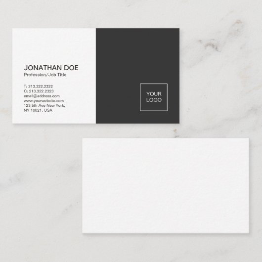 Minimalistische Professional Plain Zwart Wit Elega Visitekaartje (Voorkant / Achterkant)