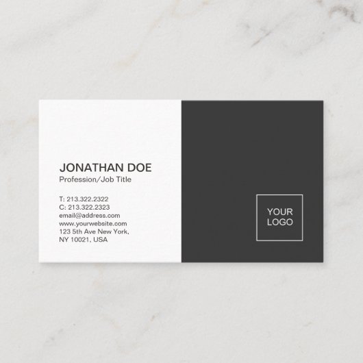 Minimalistische Professional Plain Zwart Wit Elega Visitekaartje (Voorkant)