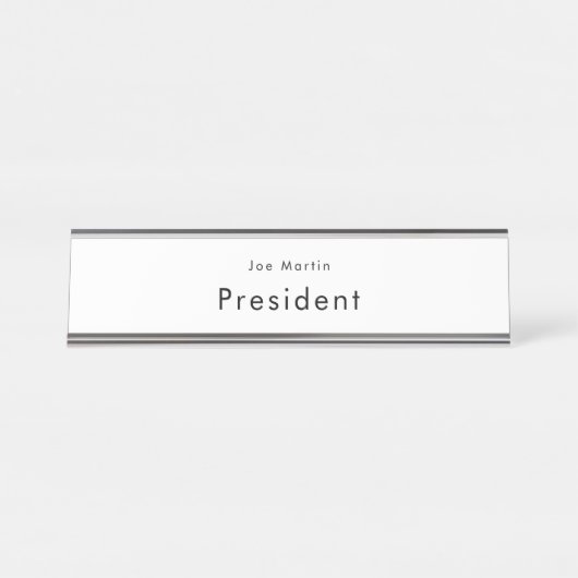 Minimalistische Professional Zwart & Wit Bureau Naambordje (Voorkant)