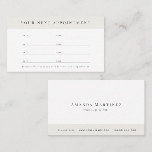 Minimalistische professionele Beige-afspraakkaart Visitekaartje (Voorkant / Achterkant)