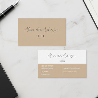 Minimalistische professionele beige kalligrafie visitekaartje