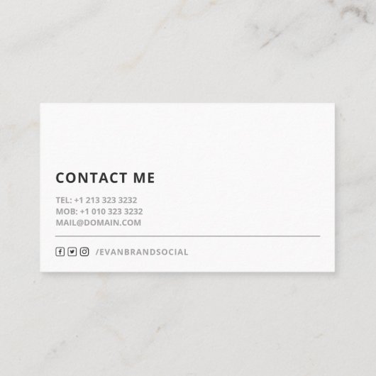 Minimalistische professionele effen wit visitekaartje (Achterkant)