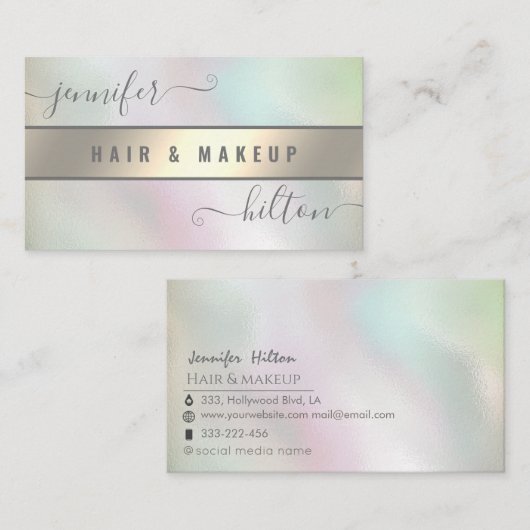 Minimalistische professionele holografische gouden visitekaartje (Voorkant / Achterkant)