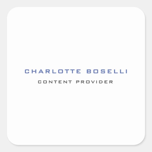 Minimalistische professionele Jouw naam titel bero Vierkante Sticker (Voorkant)