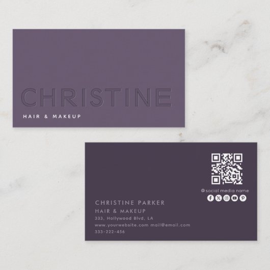 Minimalistische professionele letterpress Qr-code Visitekaartje (Voorkant / Achterkant)