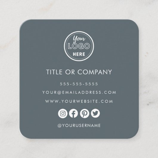 Minimalistische Professionele Logo QR Code Marine Vierkante Visitekaartje (Voorkant)