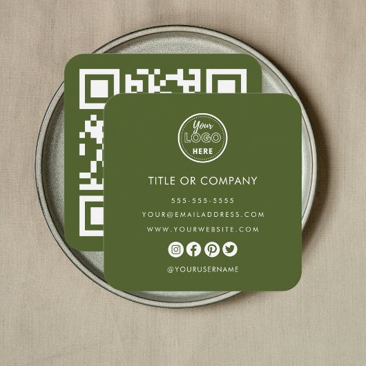 Minimalistische Professionele Logo QR Code Moss Gr Vierkante Visitekaartje