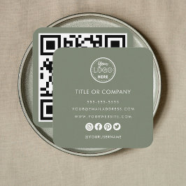 Minimalistische Professionele Logo QR Code Sage Gr Vierkante Visitekaartje