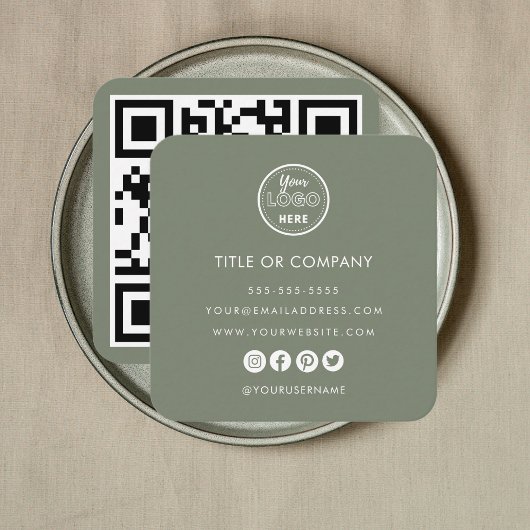 Minimalistische Professionele Logo QR Code Sage Gr Vierkante Visitekaartje