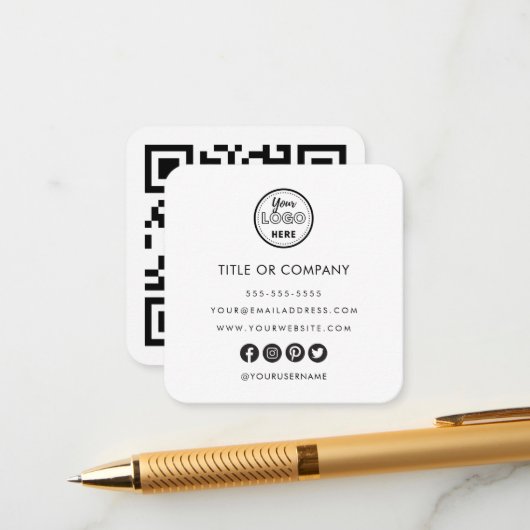 Minimalistische Professionele Logo QR Code Wit Informatiekaartje (Voorkant / Achterkant in situ)