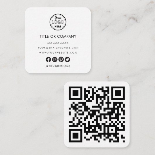 Minimalistische Professionele Logo QR Code Wit Informatiekaartje (Voorkant / Achterkant)