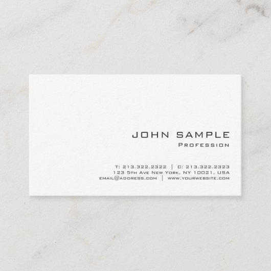Minimalistische Professionele Moderne Witte Matte Visitekaartje (Voorkant)