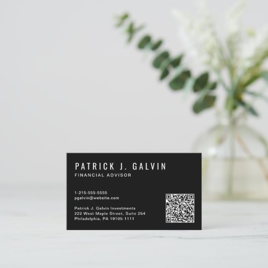 Minimalistische professionele QR-code zwart Visitekaartje (Staand voorkant)