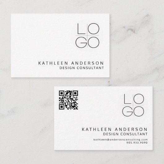 Minimalistische Professionele Zwart-Wit QR CODE Visitekaartje (Voorkant / Achterkant)