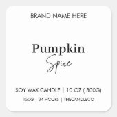 Minimalistische Pumpkin Spice Herfst Kaarsenetiket Vierkante Sticker (Voorkant)