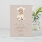 Minimalistische QR-code Bearly Wait Neutrale Baby Kaart (Staand voorkant)