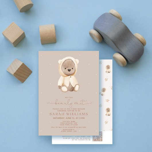 Minimalistische QR-code Bearly Wait Neutrale Baby Kaart