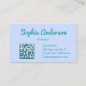 Minimalistische QR-code blauw waterverf gestreept Visitekaartje (Achterkant)
