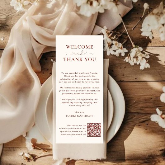 Minimalistische QR-code bruiloft bedankkaart