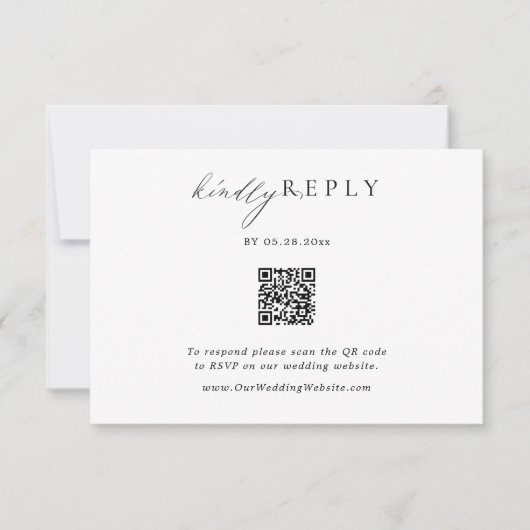Minimalistische QR Code Bruiloft RSVP Online React Kaartje (Voorkant)