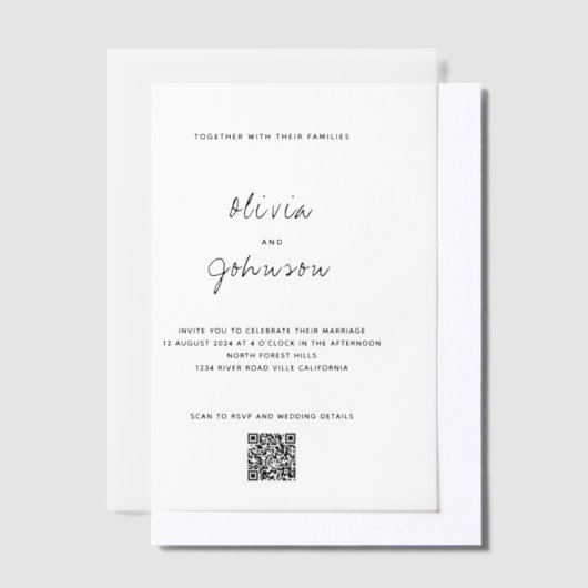 Minimalistische QR-code bruiloft Vellum Uitnodigingen (Offset)