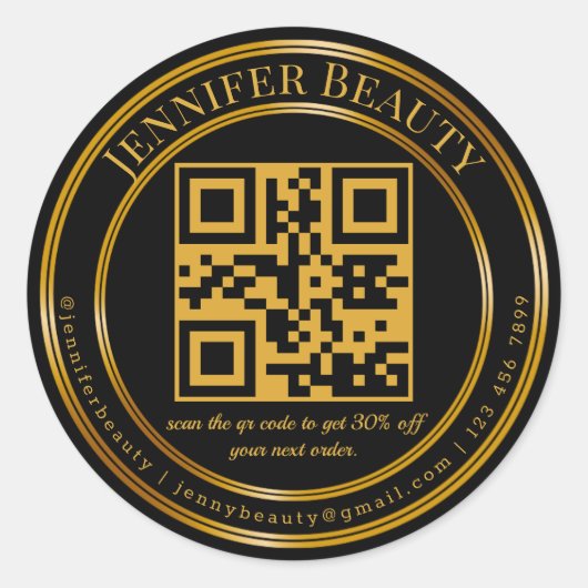 Minimalistische QR-code Business Gold Black Ronde Sticker (Voorkant)