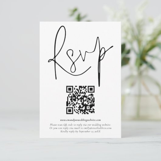 Minimalistische QR-code-code voor bruiloft RSVP-Ka Kaart (Staand voorkant)