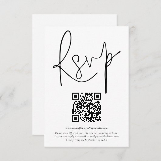 Minimalistische QR-code-code voor bruiloft RSVP-Ka Kaart (Voorkant / Achterkant)