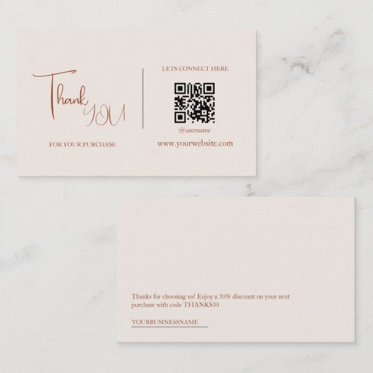 Minimalistische QR-code Dank u Kaartkortingscode Visitekaartje (Voorkant / Achterkant)
