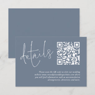 Minimalistische QR-code Dusty Blue Wedding Details Informatiekaartje