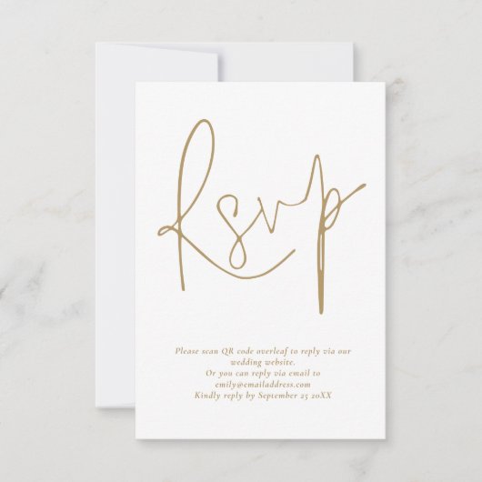 Minimalistische QR-code Gold Script Wedding RSVP-K Kaart (Voorkant)