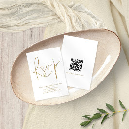 Minimalistische QR-code Gold Script Wedding RSVP-K Kaart