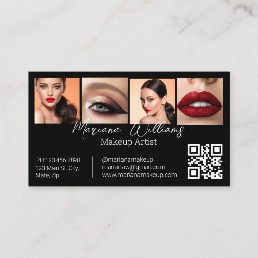Minimalistische QR code make-up artiest 4 foto's z Visitekaartje (Voorkant)
