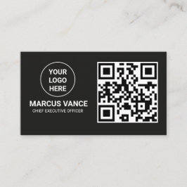 Minimalistische QR-code met donkere modus en aange Visitekaartje