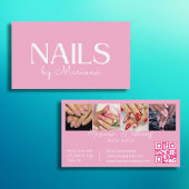 Minimalistische QR Code Nails Tech 4 foto's Roze Visitekaartje