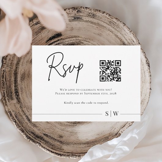 Minimalistische QR-code RSVP | Elegante zwart-wit Kaartje