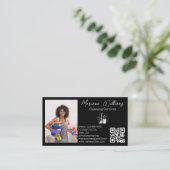 Minimalistische QR-code schoonmaakdiensten foto zw Visitekaartje (Staand voorkant)