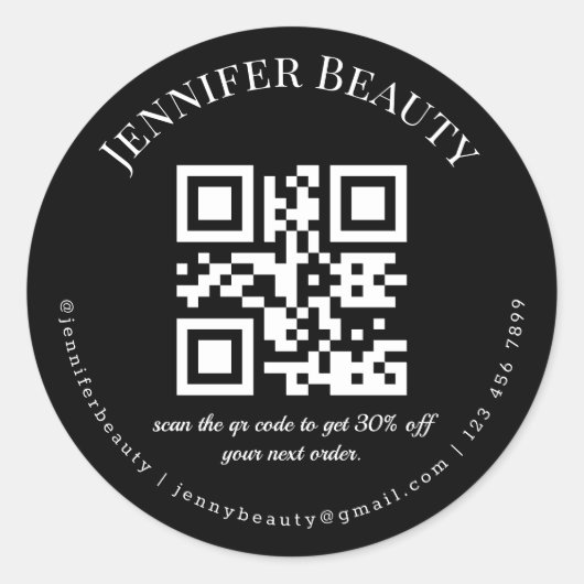 Minimalistische QR-code Small Business Beauty Blac Ronde Sticker (Voorkant)