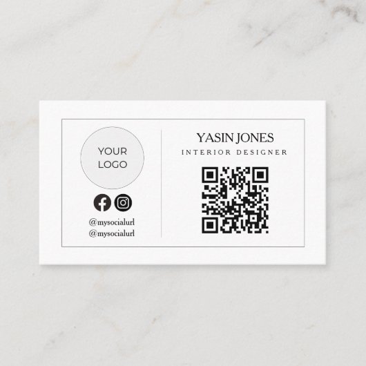 Minimalistische QR-code Sociaal pictogram Visiteka Contactkaartje (Voorkant)