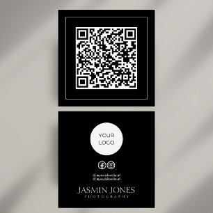 Minimalistische QR-code sociale media in zwart en Vierkante Visitekaartje