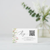 Minimalistische QR-code trouw-RSvp met wilde bloem Informatiekaartje (Staand voorkant)