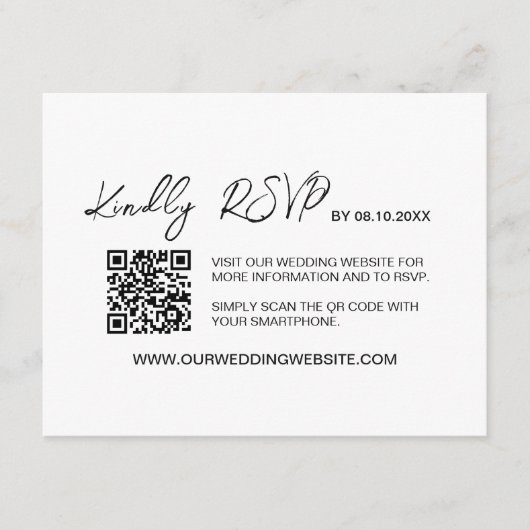 Minimalistische QR-code Trouwwebsite RSVP  Informatiekaartje (Voorkant)