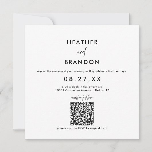 Minimalistische QR-code Uitnodiging voor het Trouw (Voorkant)