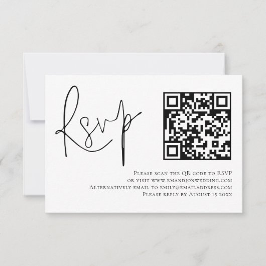 Minimalistische QR-code voor script bruiloft RSVP (Voorkant)