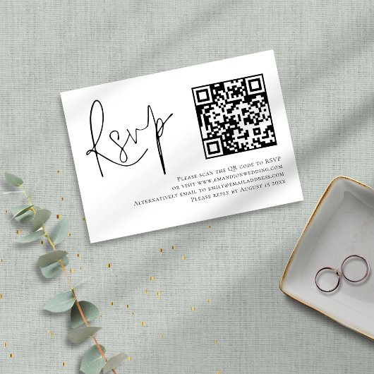 Minimalistische QR-code voor script bruiloft RSVP Kaartje