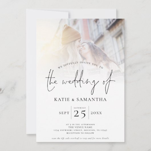 Minimalistische QR-code voor script Lesbian Weddin Kaart (Voorkant)